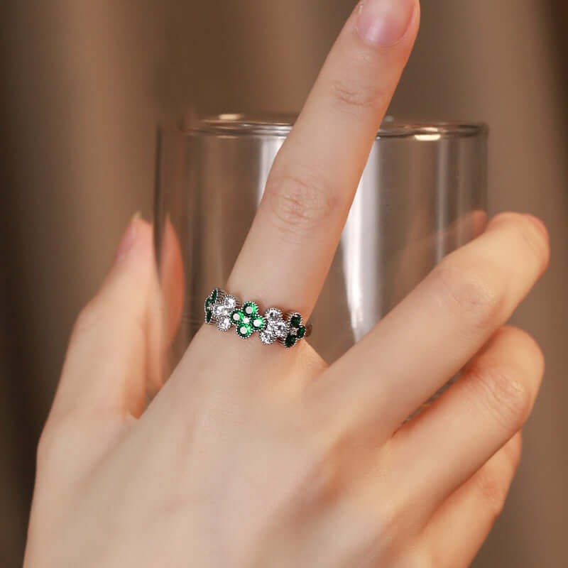 Gold Shamrock Ring, Clover Adjustable Ring, Lucky Ring