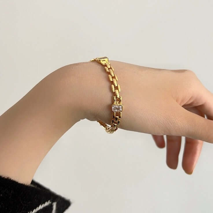 18K Gold CZ Watchband Chain Bracelet