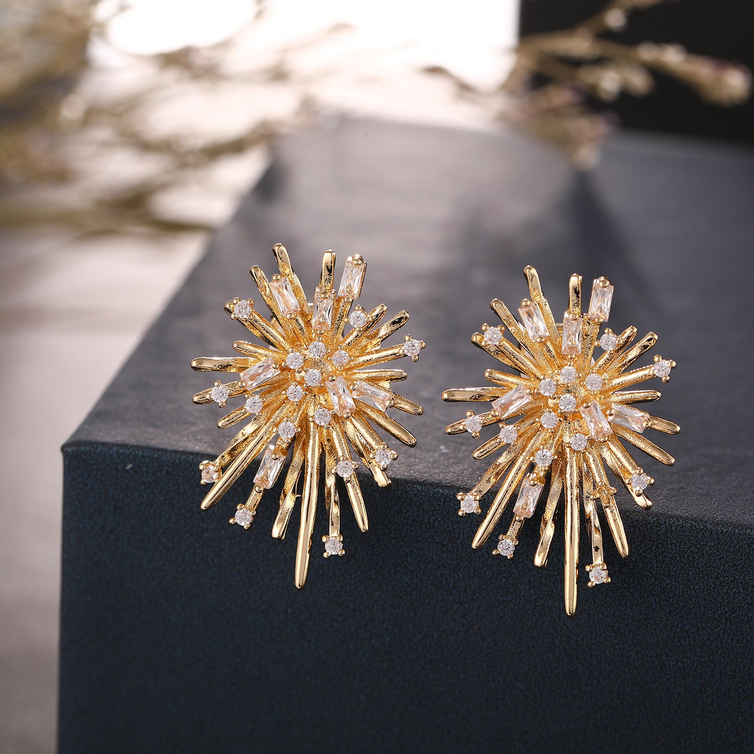 Fireworks Star Burst Diamond Stud Earrings 