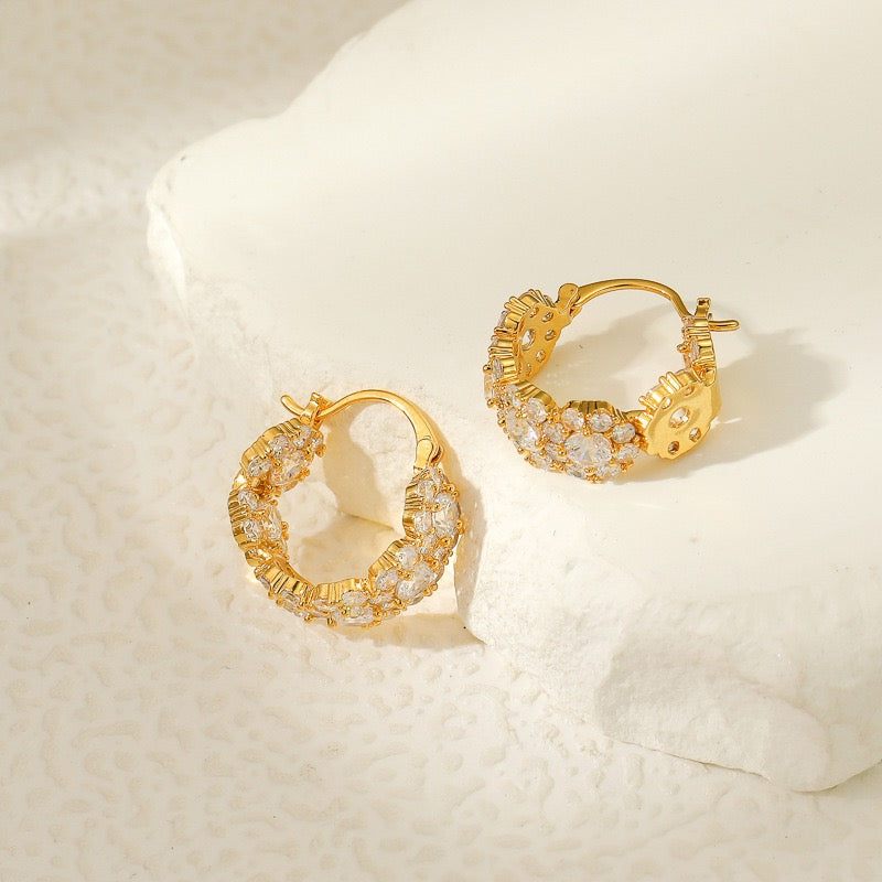 Luxury Gold CZ Hoop Earrings