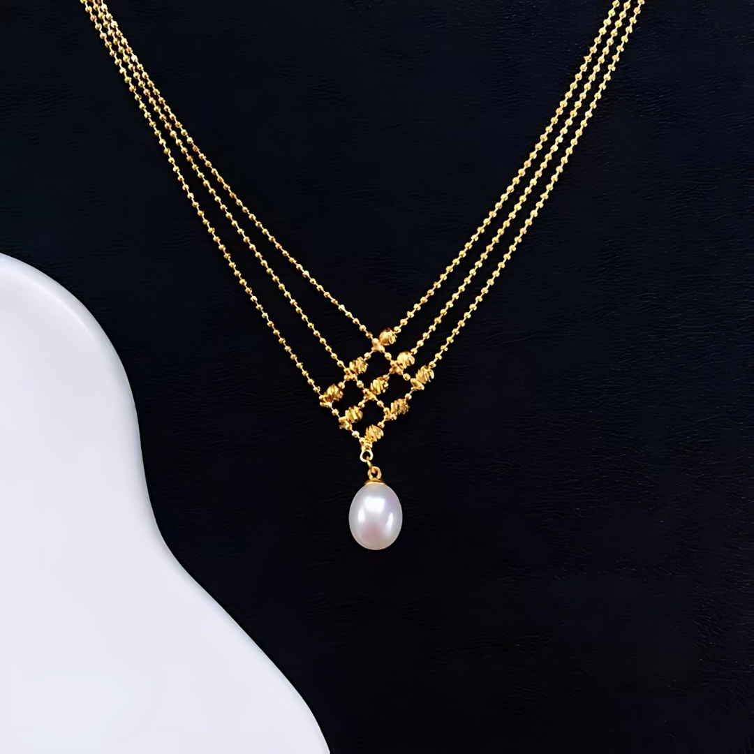 Radiant Gold Lace Pearl Layering Necklace