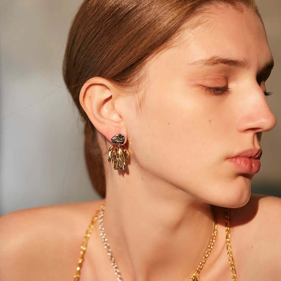 Radiant Gold Silver 2 Ways Leaf Earrings