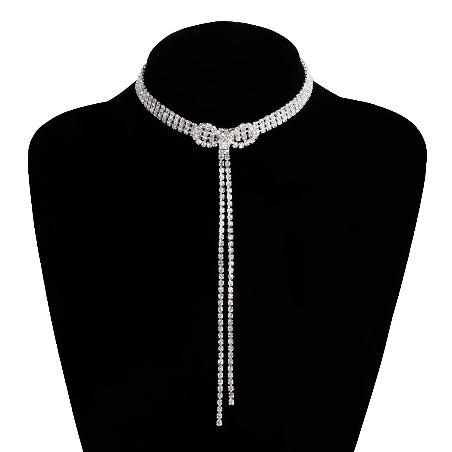 Radiant Rhinestones Ribbon Y Necklace