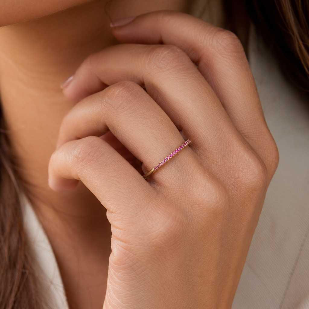 Red Corundum Half Eternity Band Ring
