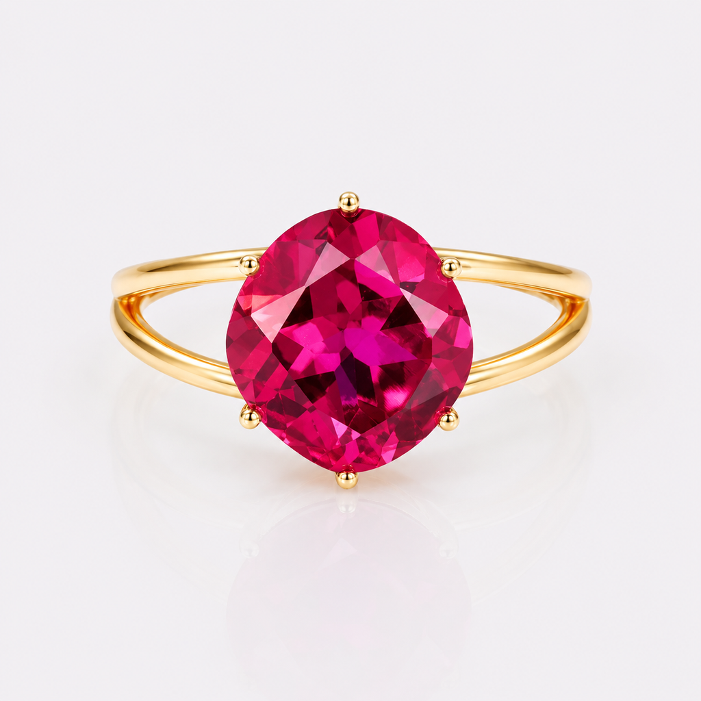Red Corundum Solitaire Split Ring