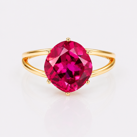 Red Corundum Solitaire Split Ring