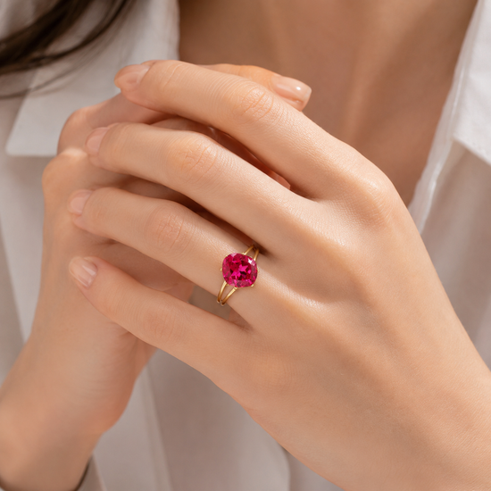 Red Corundum Solitaire Split Ring
