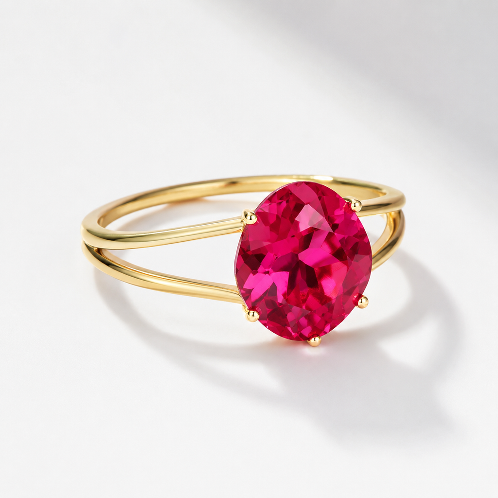 Red Corundum Solitaire Split Ring
