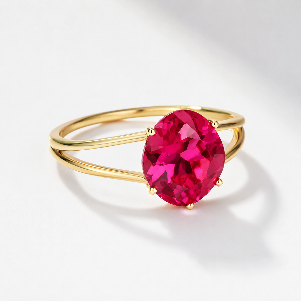 Red Corundum Solitaire Split Ring