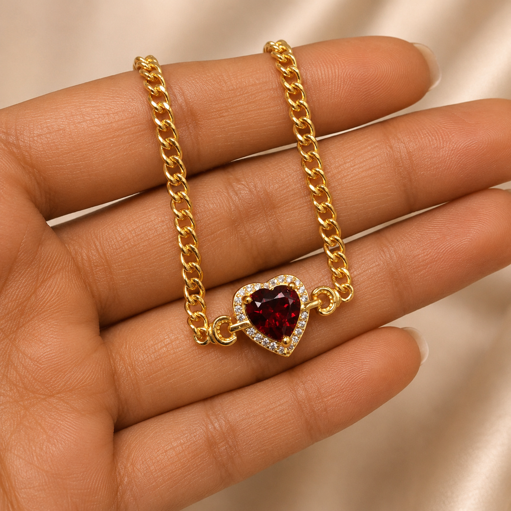Garnet Heart Gemstone Bracelet 