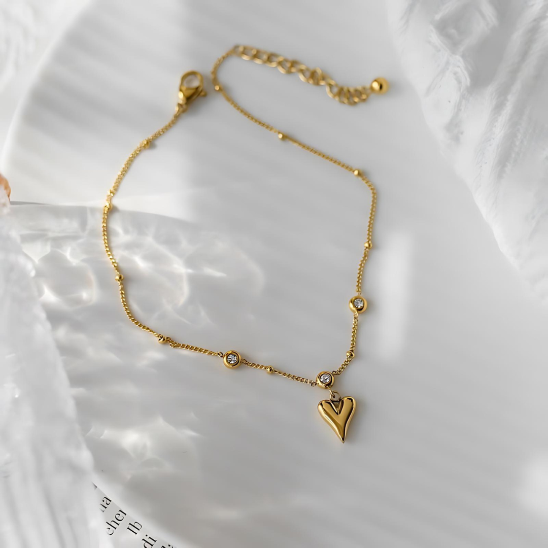 Refined Gold Heart Beaded Anklet