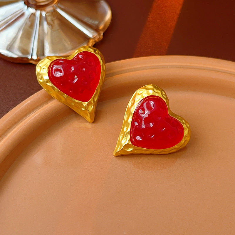 Resin Red Heart Earrings