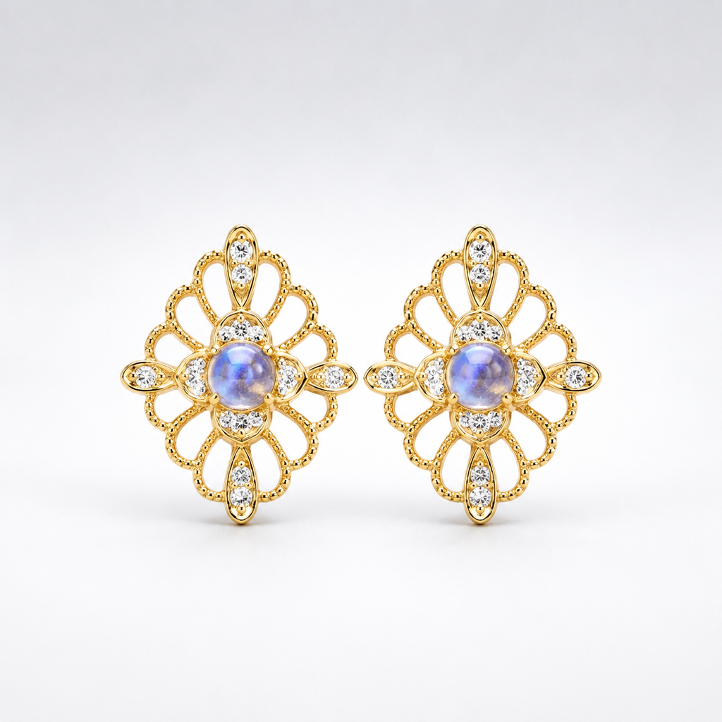 Retro Moonstone Stud Earrings June Birthstone