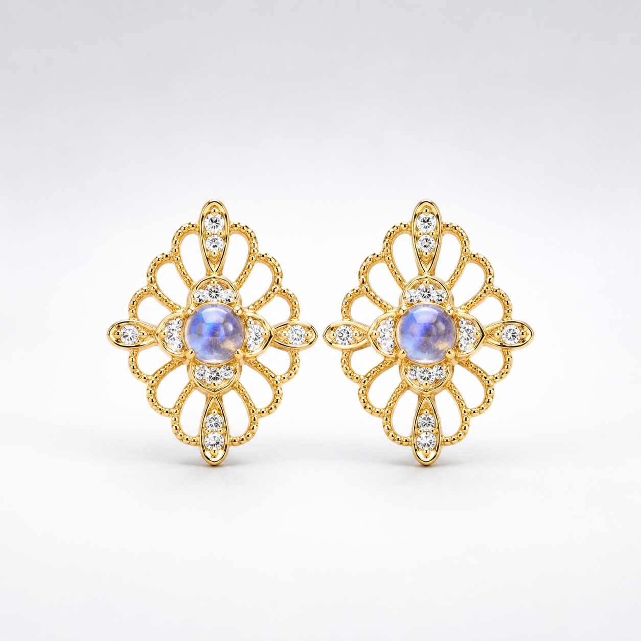 Retro Moonstone Stud Earrings June Birthstone