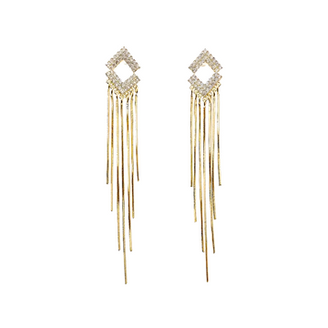 Rhombus Rhinestone Tassel Earrings