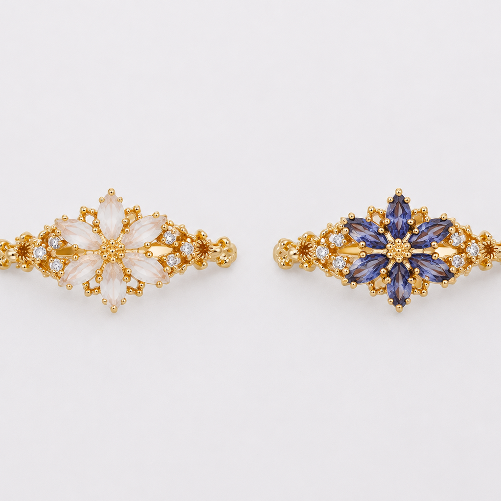 Romantic Flower Moonstone Ring Gold