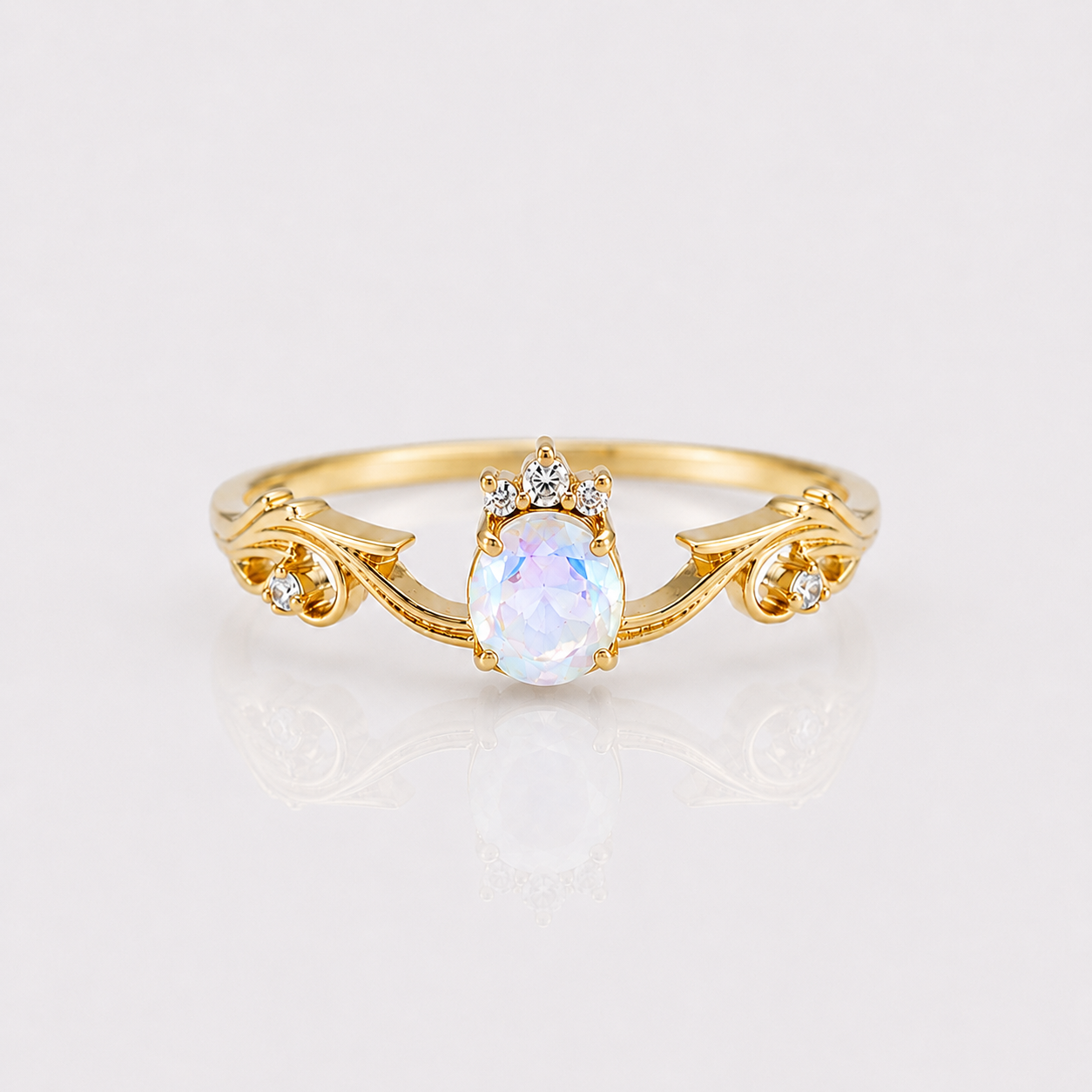Romantic Moonstone Gemini Birthstone Curve Ring