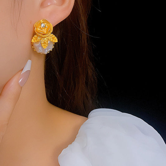 Rose_Flower_Pearl_Stud_Earrings