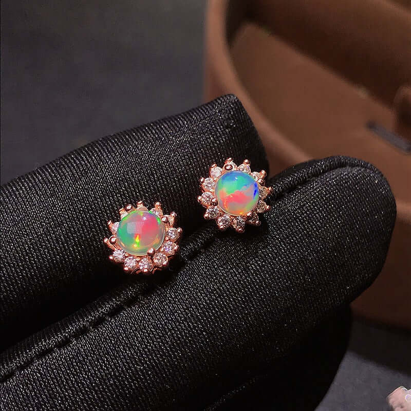 Rose Gold Diamond Opal Earrings