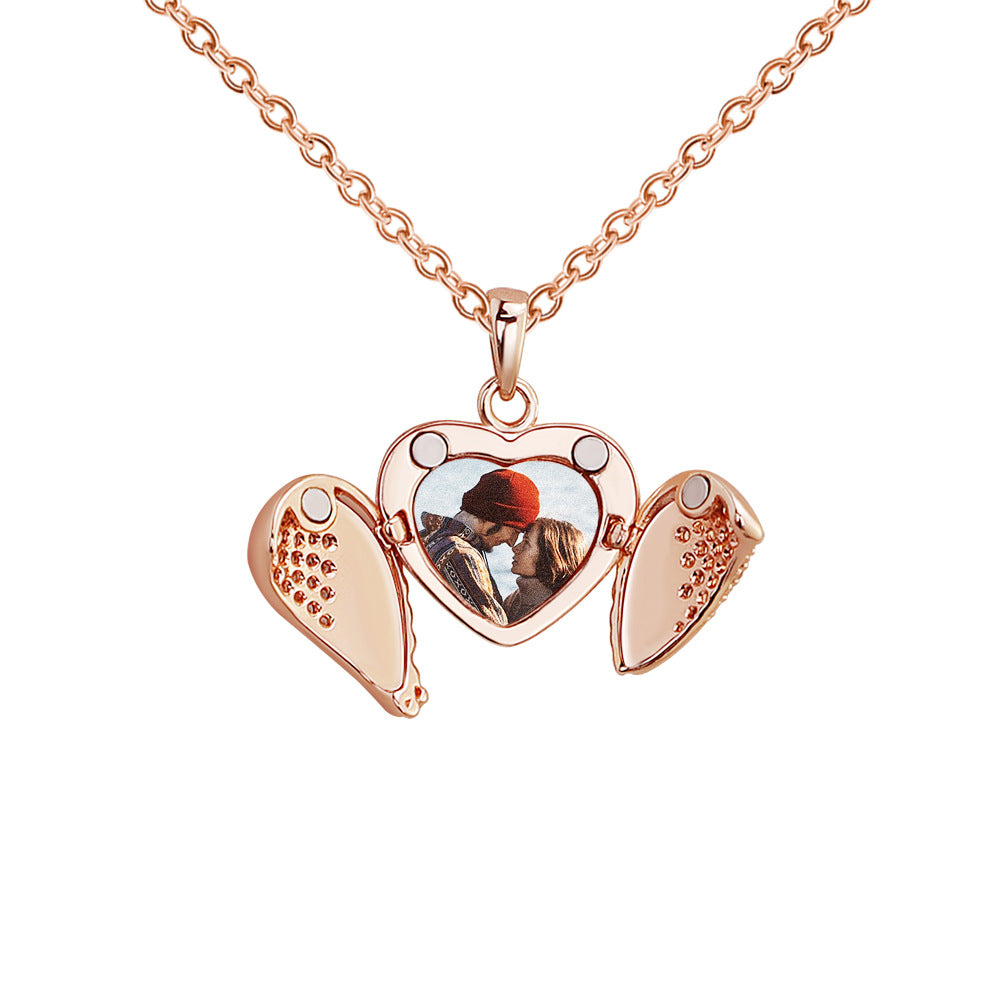 Rose Gold Memory Photo Heart Necklace