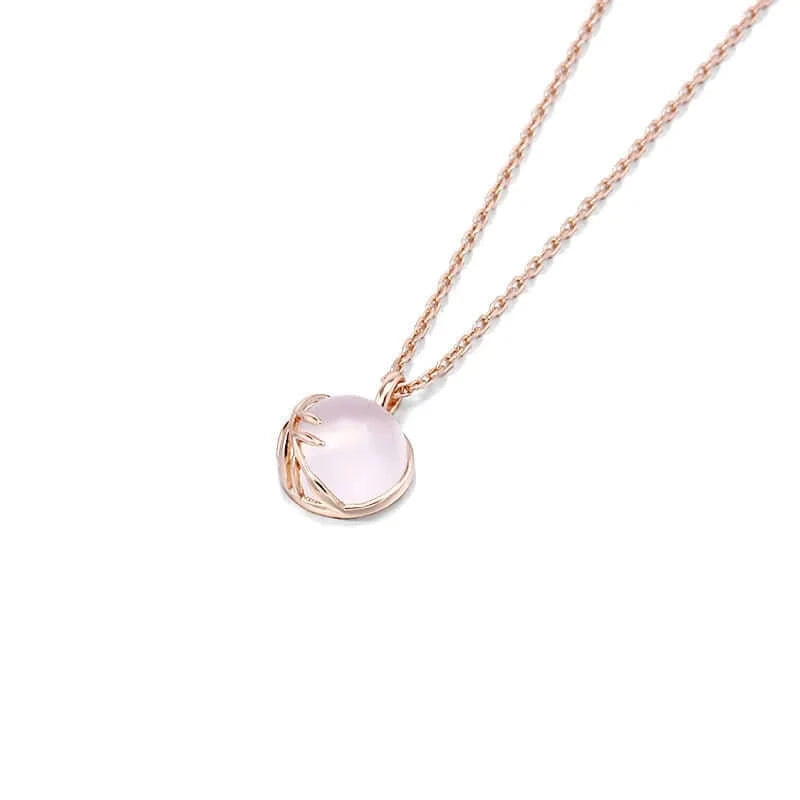 Rose Gold Natural Quartz Leaf Necklace