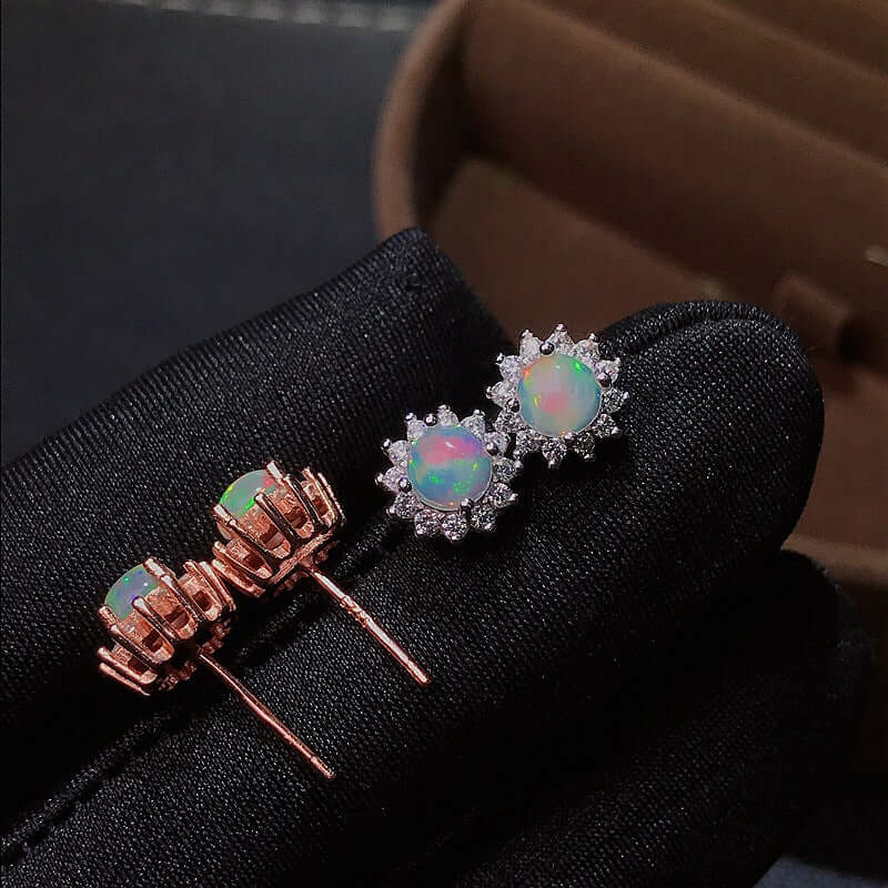 Rose Gold Opal Stud Earrings