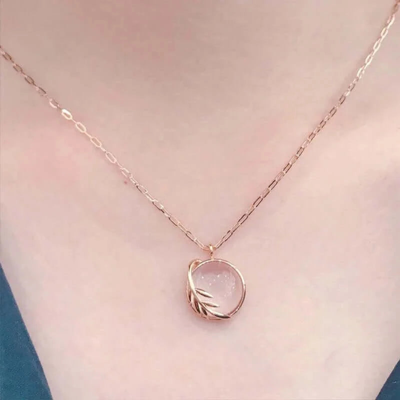 Rose Gold Quartz Leaf Necklace