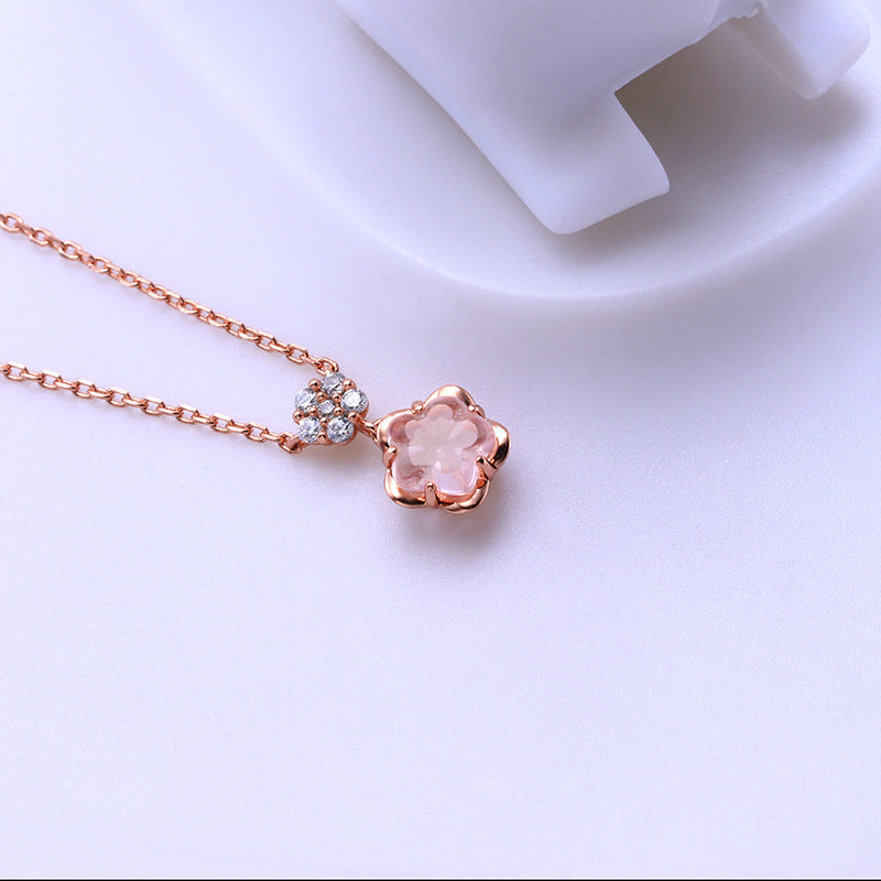 Cherry Blossom Rose Quartz Flower Pendant Necklace