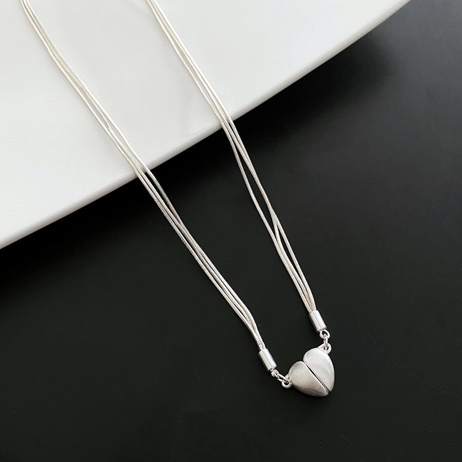 SIlver Magnetic Heart Layering Necklace
