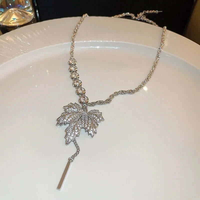 SIlver Maple Leaf CZ Necklace