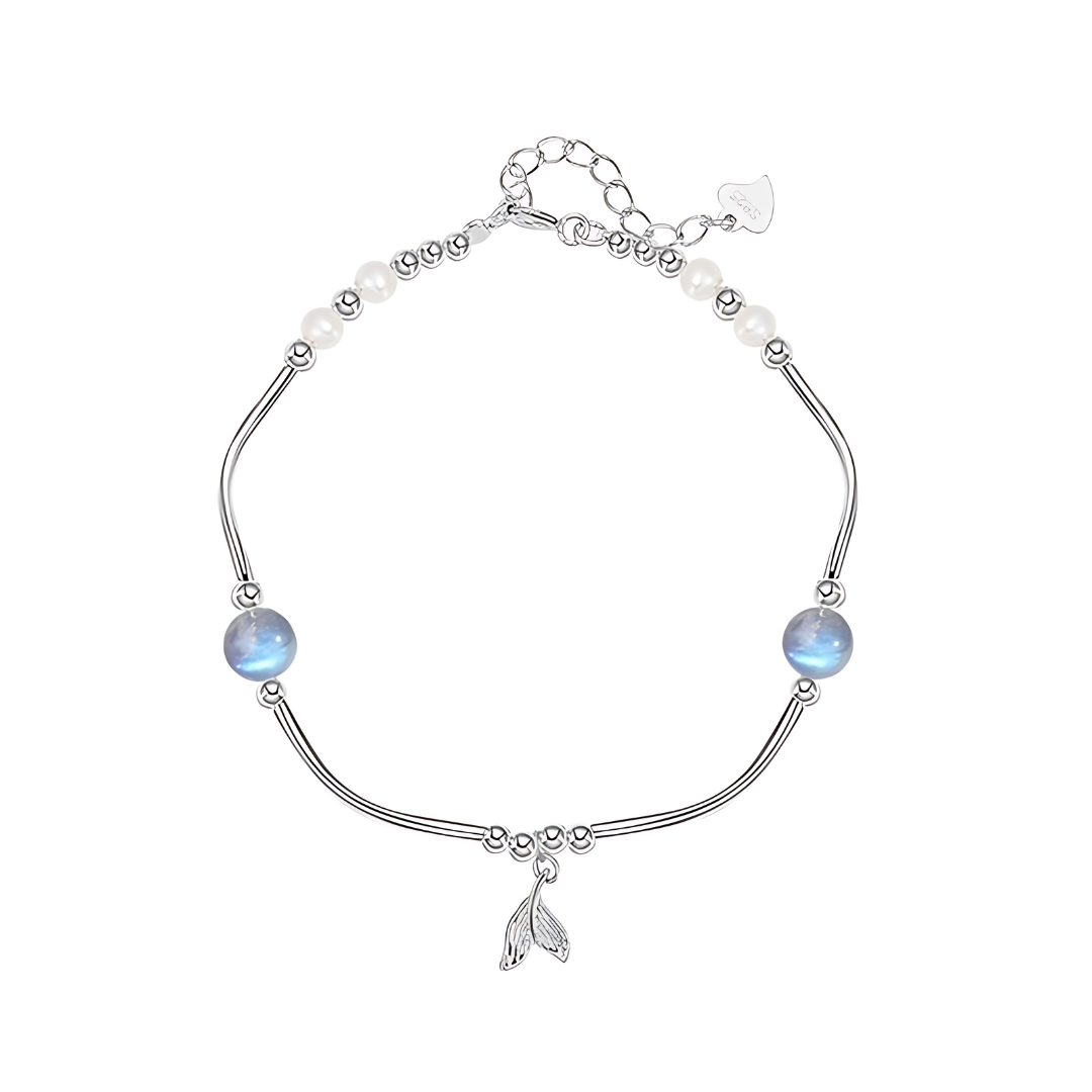 Whale Tail Simulated Moonstone Pearl Charm Bracelet