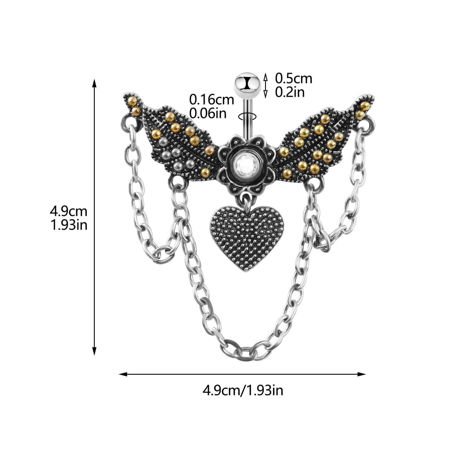 Angel Wings With Chain Dangle Navel Piercing | SX0802