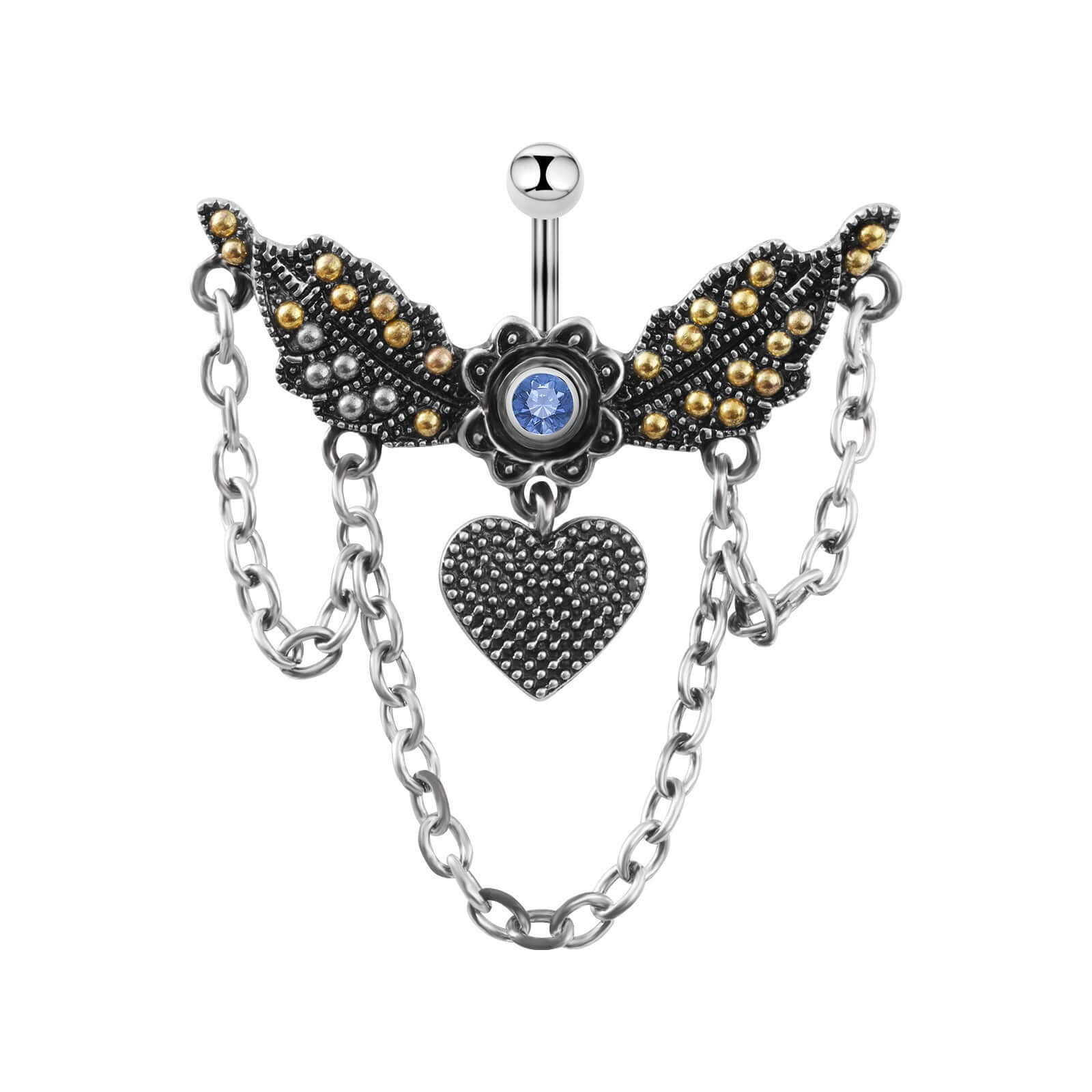 Angel Wings With Chain Dangle Navel Piercing | SX0802