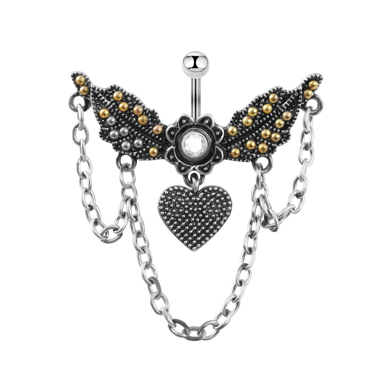 Angel Wings With Chain Dangle Navel Piercing | SX0802