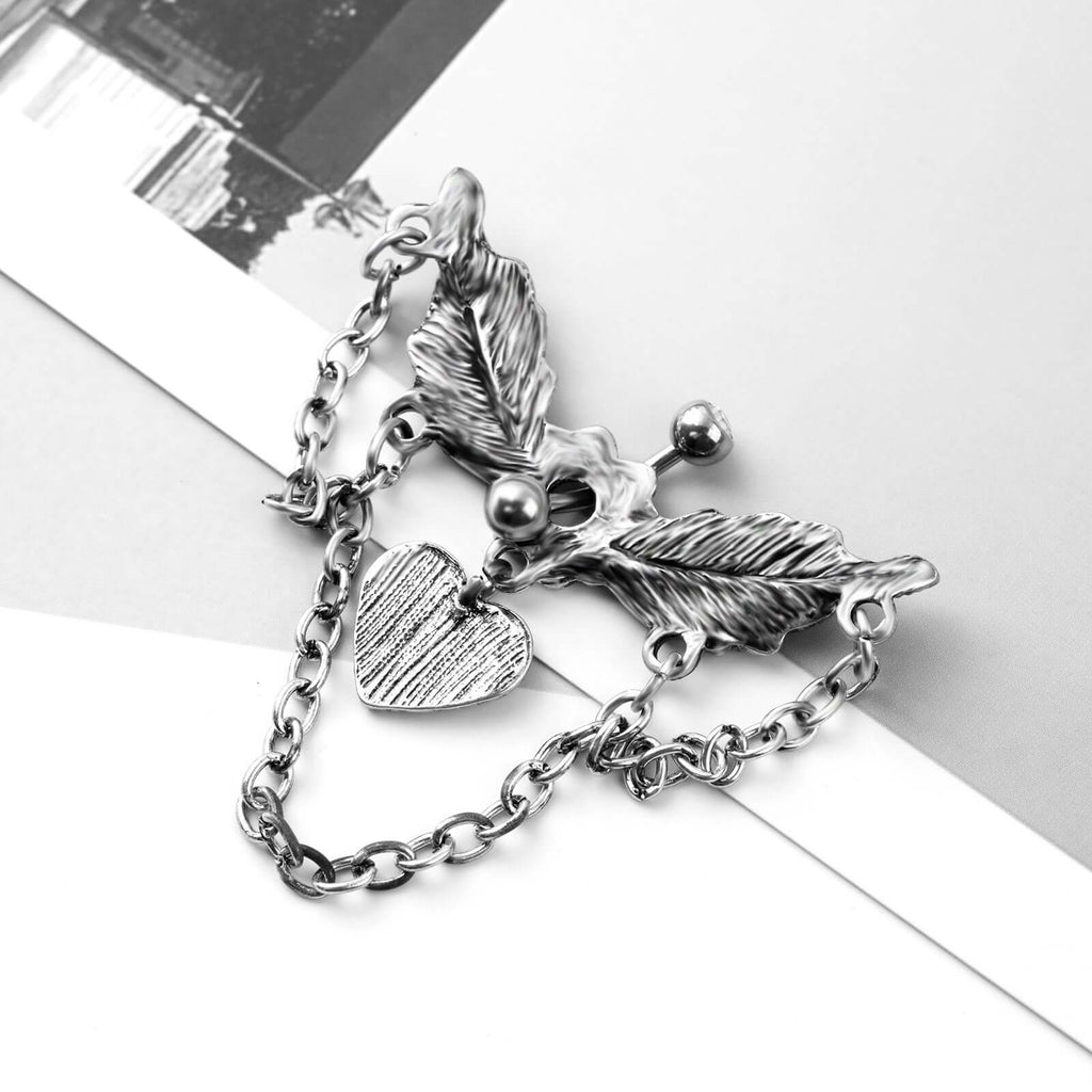 Angel Wings With Chain Dangle Navel Piercing | SX0802