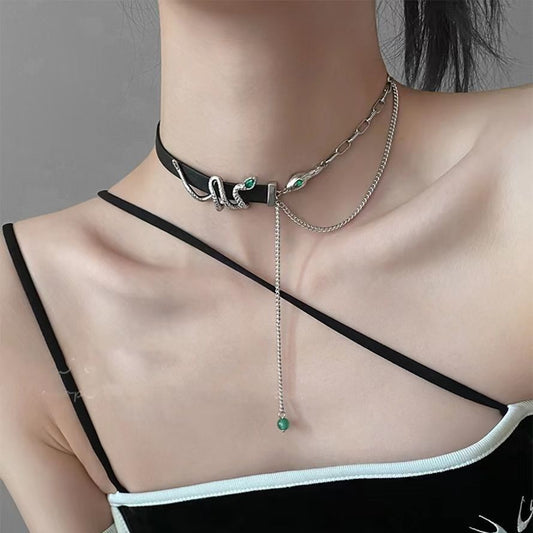 Spider Serpent Black Leather Collar Choker Necklace Punk