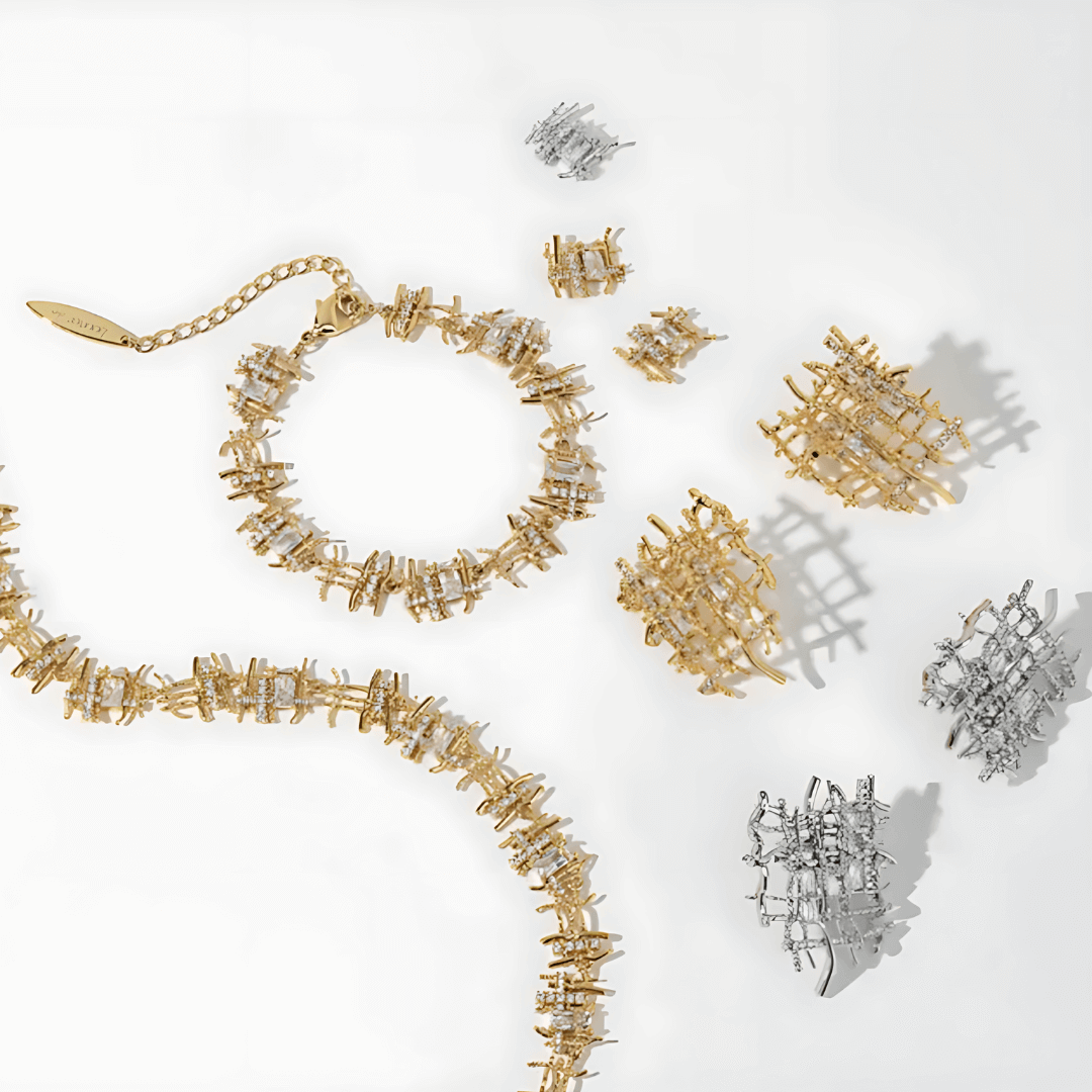 Set Silver Gold Braided Woven Necklace