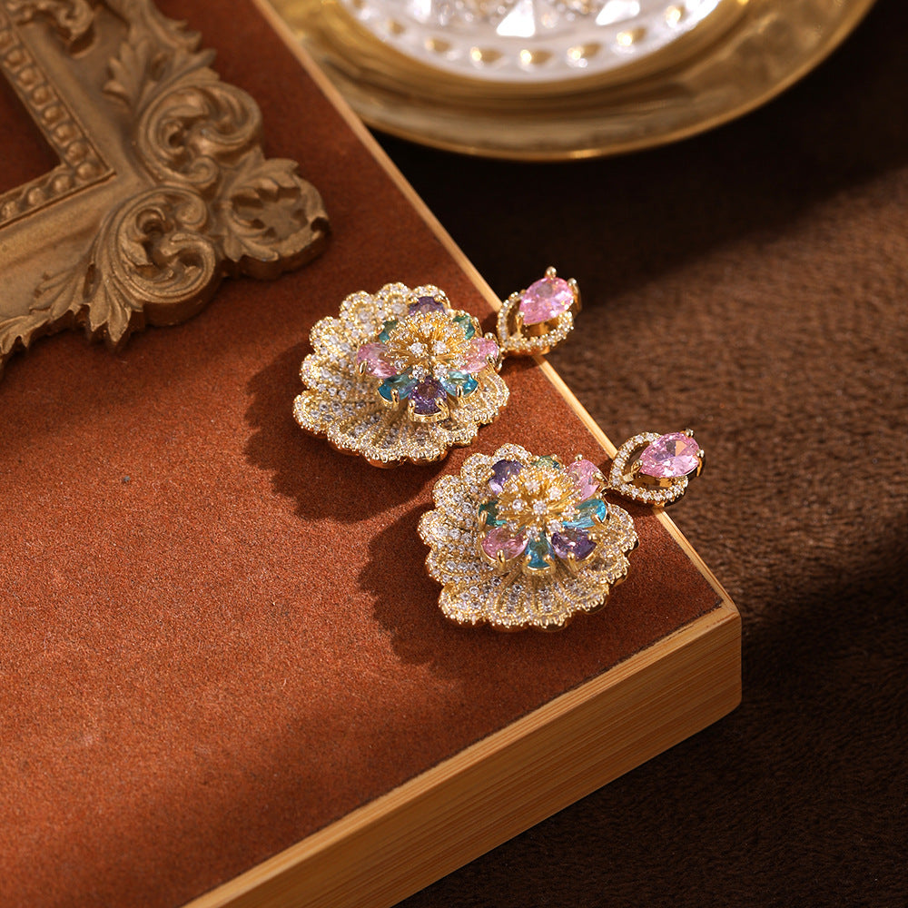 Luxury Boho Fan Shaped Shell Flower Drop Earrings