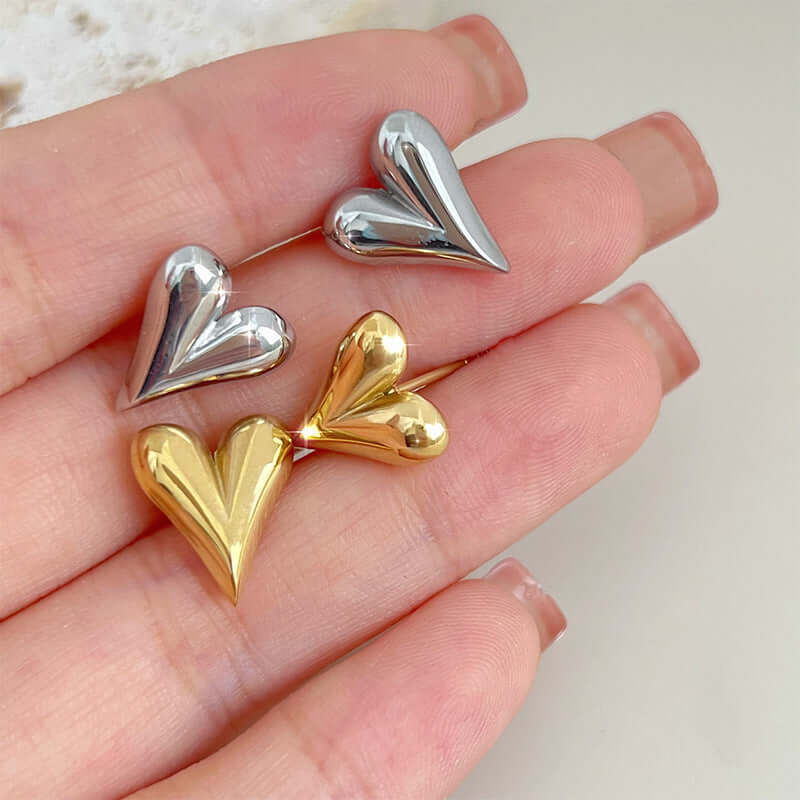 14K Gold Plated Stainless Steel Earrings, Heart Stud Earrings