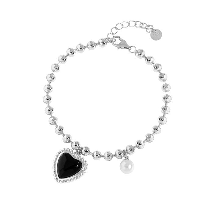 Silver Bead Black Heart Bracelets