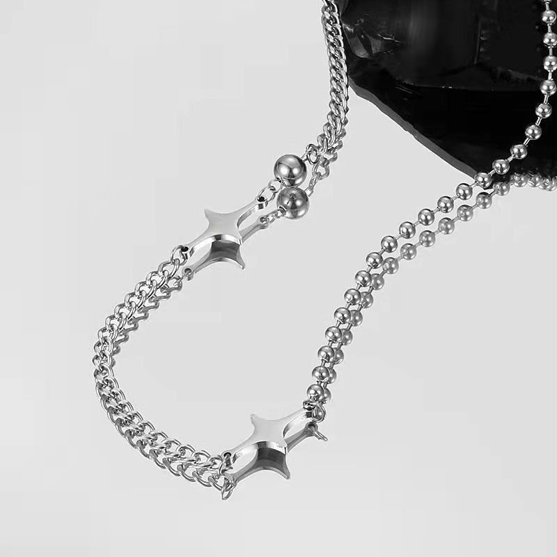 Silver Bead Star Chain Necklace