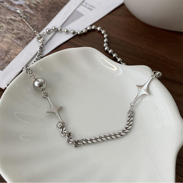 Silver Bead Star Curb Necklace