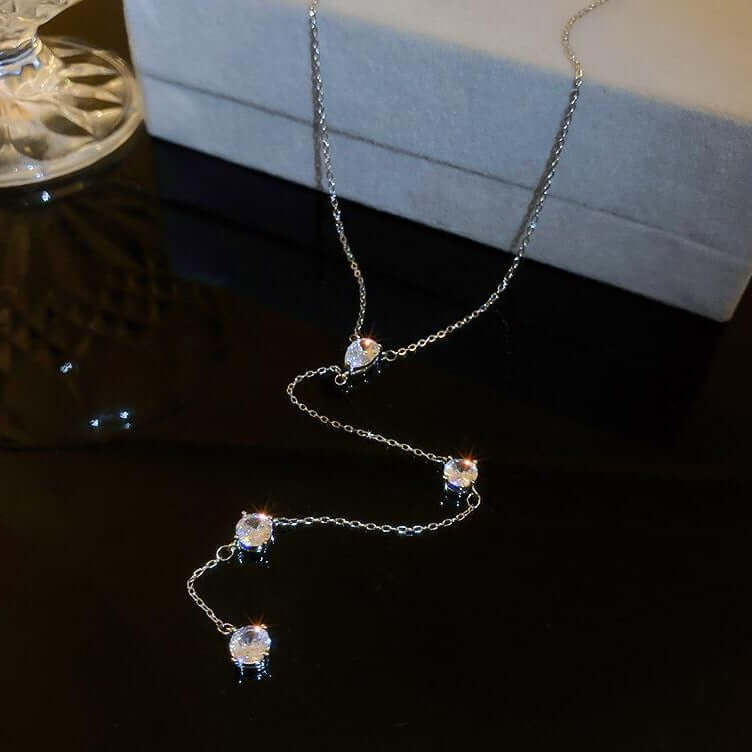 Silver Bling Crystal Lariat Necklace