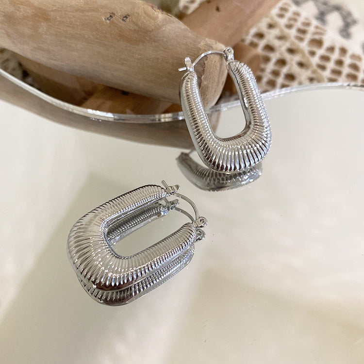 18K Gold Plated Hollow Textured U Hoop Earrings