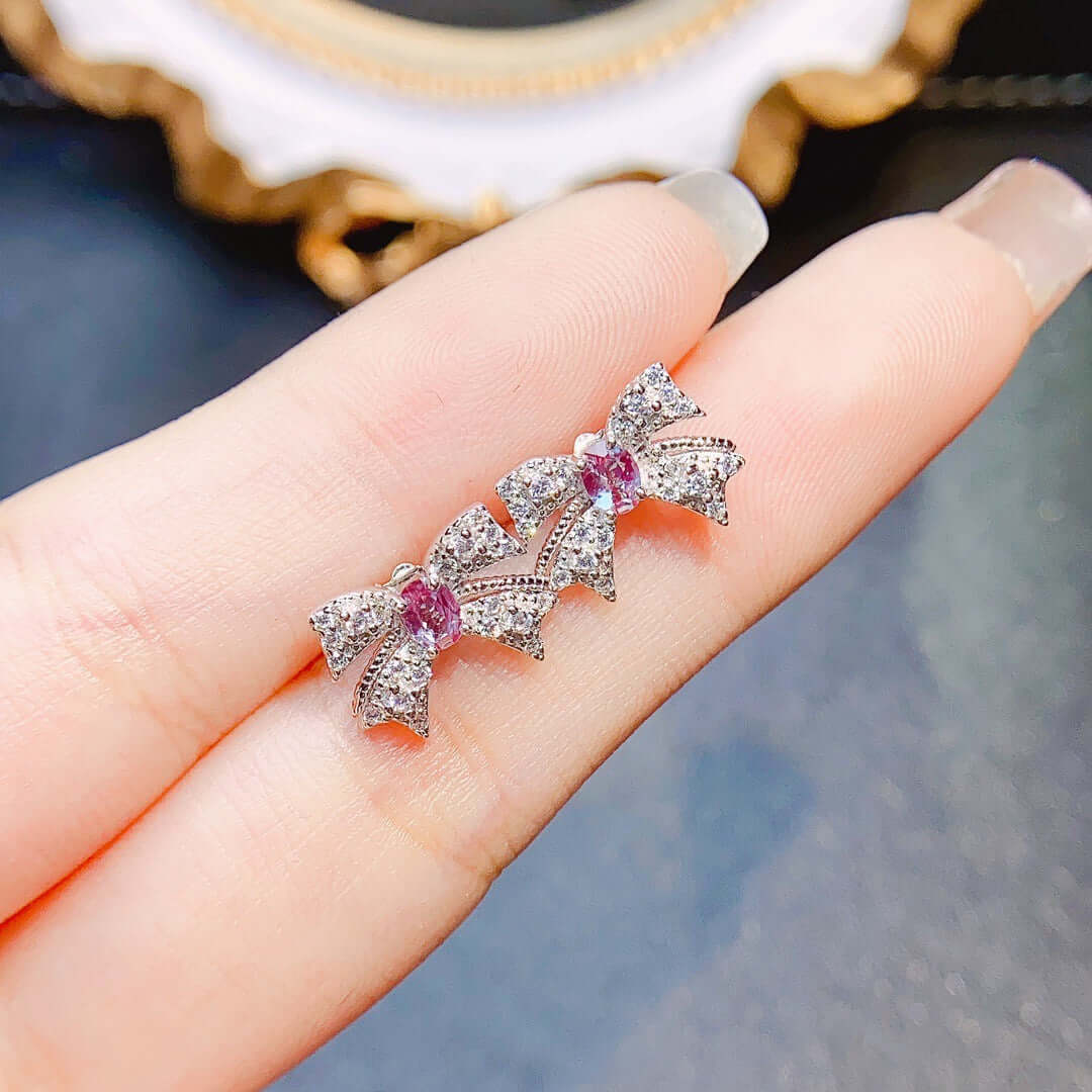 Silver Bowknot CZ Crystal Earrings