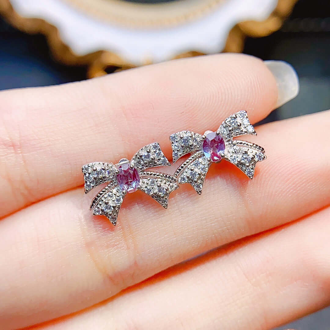 Silver CZ Bowknot Crystal Earrings