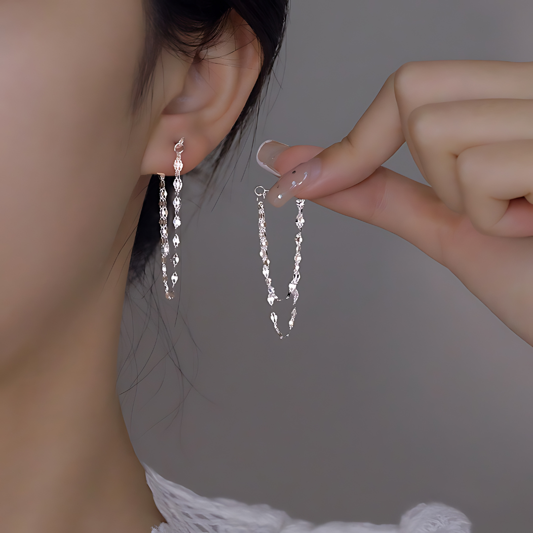 Silver Chain Layered Drop Earrings