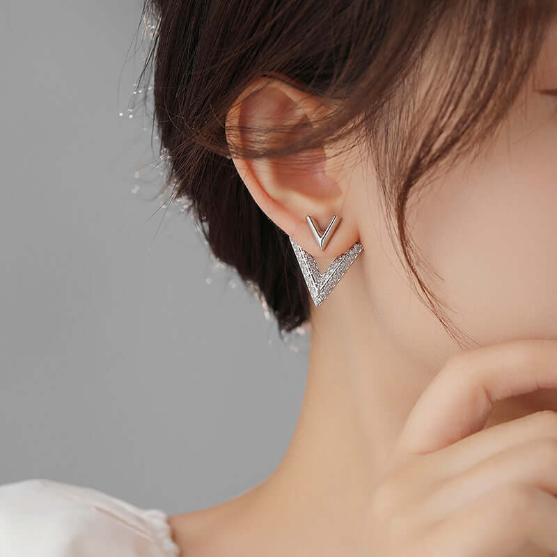 Two Ways Essential V Shaped Chevron Front Back Ear Jacket Earrings