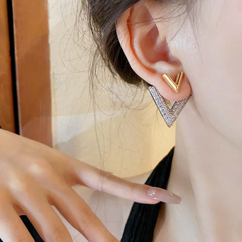 Two Ways Essential V Shaped Chevron Front Back Ear Jacket Earrings