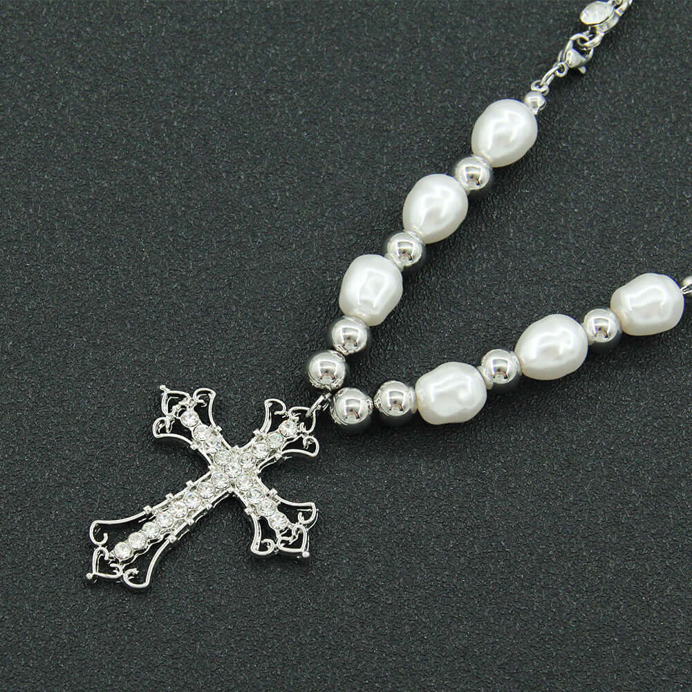 Silver Cross Pearl Necklace